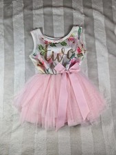 Girls Pink Tutu Floral Glitter TWO 2 Dress 2nd Birthday Tulle Size 12-24 Months