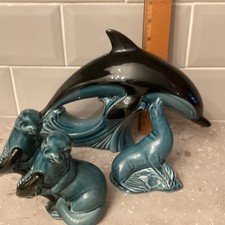 Vintage poole pottery figures dolphin seal otters