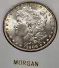 A 1886-P Gem BU Morgan Silver Dollar. Stunning Colors! Vintage Holder
