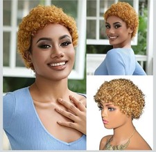 Afro Kinky Curly Wig Short Hair Honey Blonde