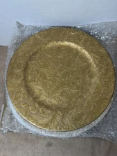 13 Inch Gold Floral Pattern Charger Plates Wedding Dinner Party (Set of 12)