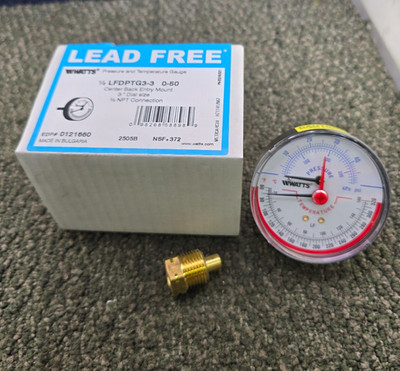 Watts LFDPTG3-3: 0-50 Pressure & Temperature Gauge Center Back Entry Mount