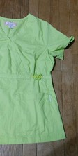 Koi by Kathy Peterson BRIGHT LIME GREEN BUTTERFLY Button SCRUBS TOP SIZE S