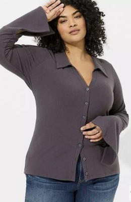 NWT Torrid Super Soft Rib Button Front Top 3X Long Sleeve
