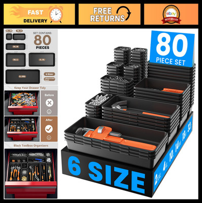 80PCS Tool Box Organizer Set - 6 Size Dividers for Garage Storage & Desk Drawer,