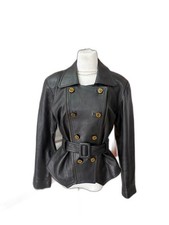 Vintage Womens Black Genuine Leather Jacket Bust 100cm