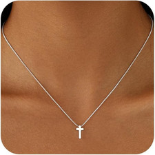 Dainty 14K Gold Cross Necklace with CZ Diamonds for Women - Faith Jewelry