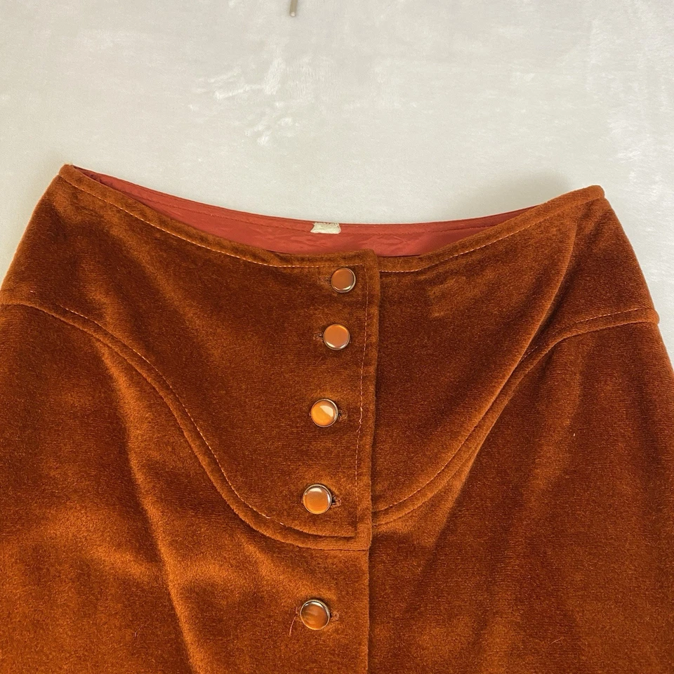 True Vintage Women’s High Waisted Midi Skirt Front Button Brick Red Velvet 28x39 - Image 3 of 4