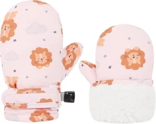 NWT Toddler Winter Gloves Kids Mittens Warm Lined Fleece Waterproof Pink Lion