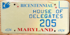 Item photo. Show Listing Details page. Listing 1976 Maryland Bicentennial License Plate Number 205 Tag