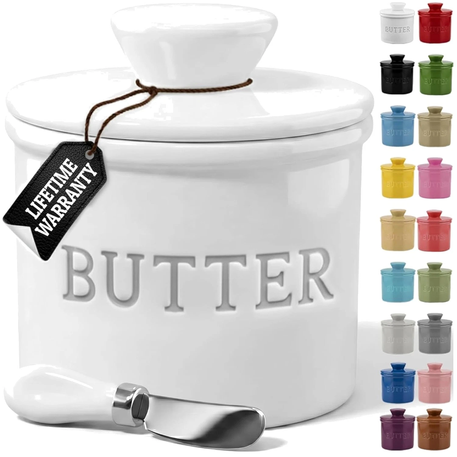 Countertop Butter Crock with Lid - White