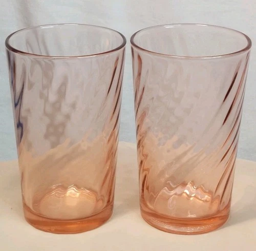 Vintage Arcoroc Rosaline Glass Cup  Pink Depression Rose Set 2 Fairy Core Decor