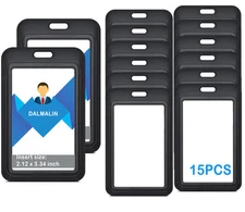 15 Pack Sliding ID Badge Holder Vertical Hard Plastic Card Case Protector Pou...