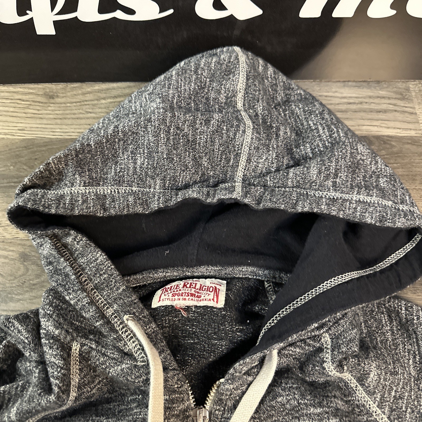 True Religion Men's Melange Knit Horseshoe Logo Full Zip Hoodie Charcoal SP thumbnail 6