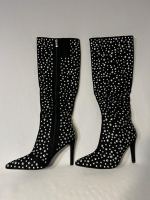 Lauren Lorraine Boots Womens Size 9 Black Haddie Studded Knee High Stiletto