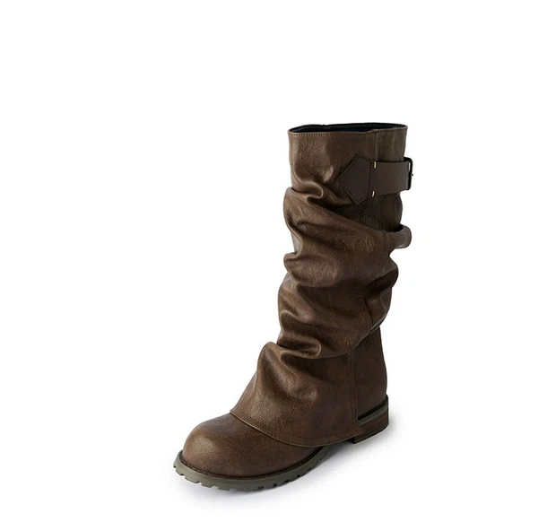 Para mujeres Cuero Hebilla Correas Cuña Oculta Moda Botas holgadas Zapatos Foto 4 de 4