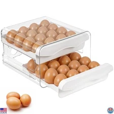 Clear 32-Capacity Stackable Egg Holder with Drawers - Efficient Fridge Storage