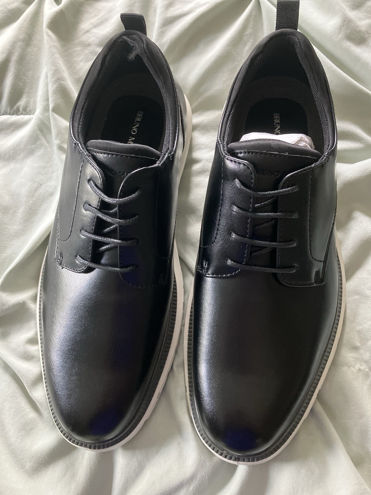 Bruno Marc Men's Oxford Casual Shoes Black/White Lace-Up Faux Leather US 9.5