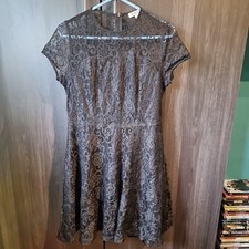 Womrns Ladies Black Lace Effect Short Dress Small JustFab Skater Gothic Layered