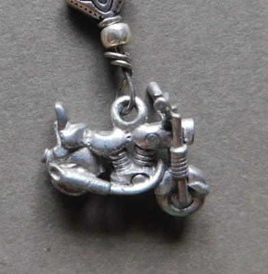 Motorcycle Biker Charm - Silver tone with beaded wire extender