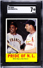 1963 Topps #138 PRIDE OF N.L. Willie Mays Stan Musial  Centered!! ~  SGC 7