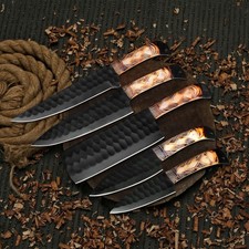 5pc Handmade Chef Knife Set / Carbon Steel Blades / Decorative Pattern Handles
