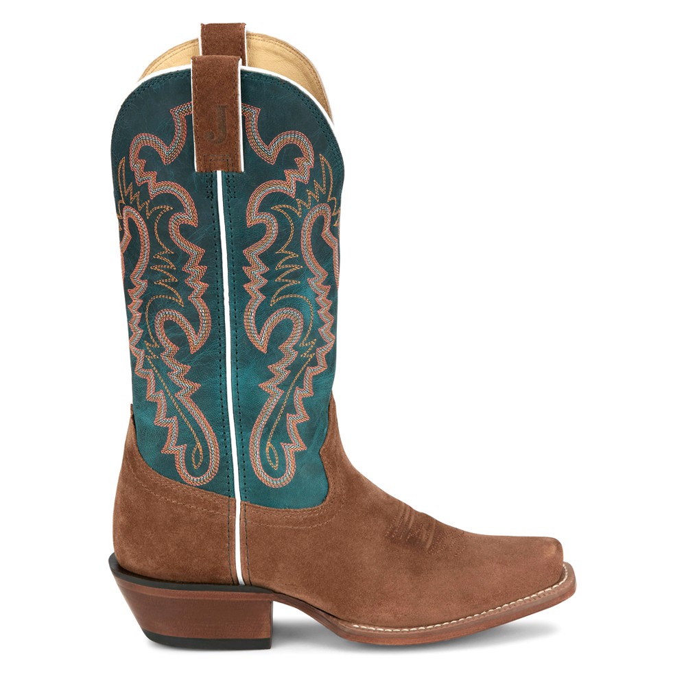 Justin Boots Annie Up 13 Inch Square Toe Cowboy Womens Brown Green Casual Boot 38090₽
