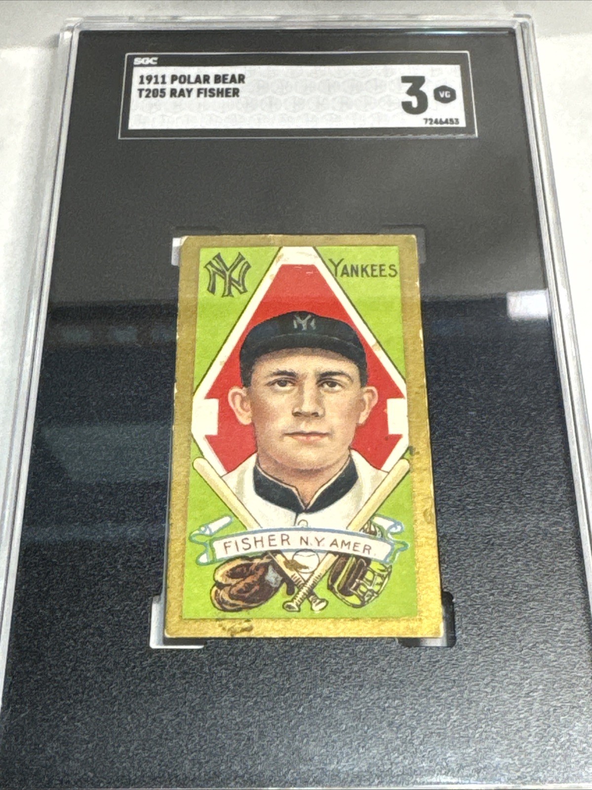 1911 T205 Gold Border Ray Fisher SGC 3 VG Polar Bear New York Yankees