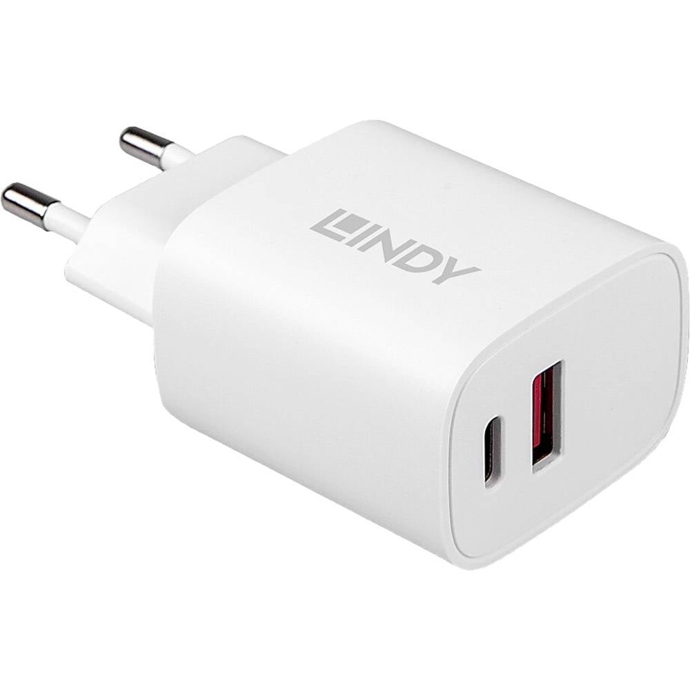 Chargeur USB C et A 20W LINDY blanc double port pour smartphone