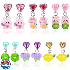 Mikovivi 6 Pairs Colorful Clip on Drop Earrings Set, Resin No Pierced Design 