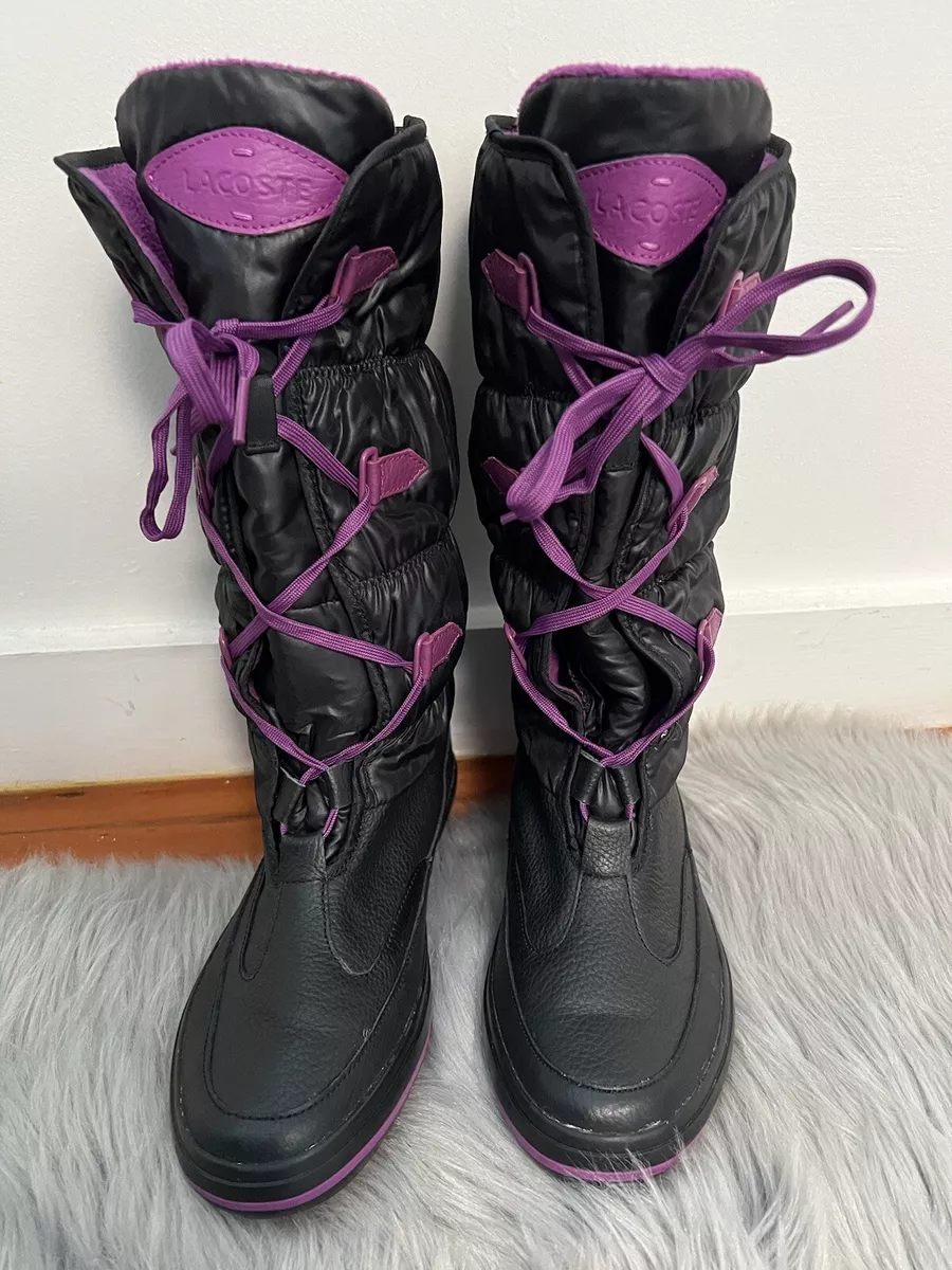 Lacoste Black Purple Quilted Fleece Snow Winter Boots 7 38 RARE | eBay