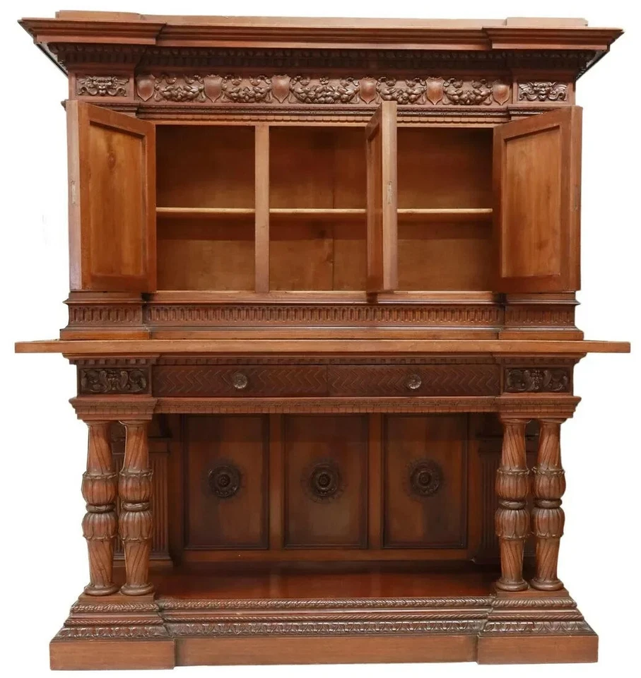 Aparador antiguo, renacimiento renacentista italiano, nogal, folio, ¡principios de 1900!! Foto 3 de 4