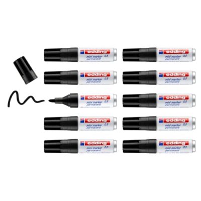 0.5 mini permanent marker - black - 10 marker pens - fine round nib 1 mm - wa...