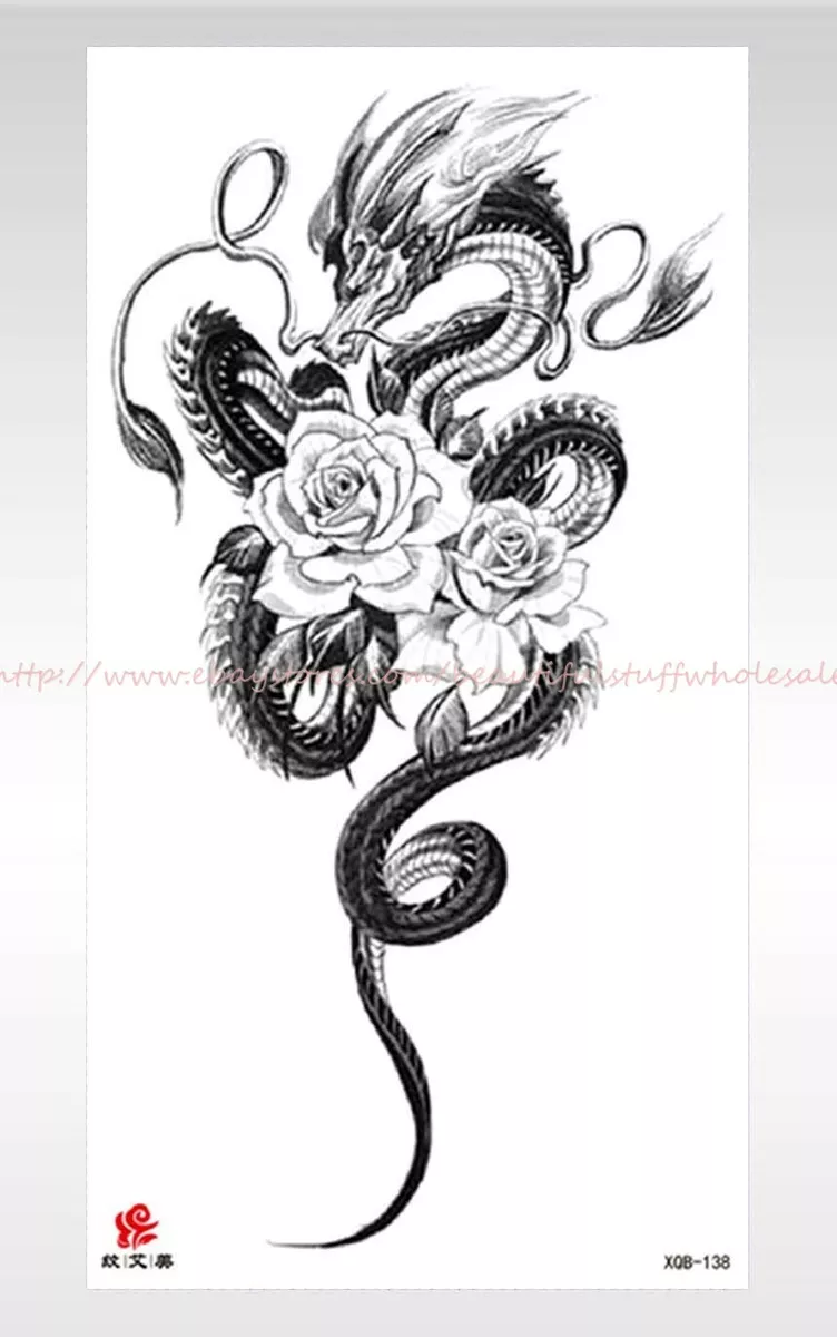 Big Dragon Temporary Tattoo Blackwork Dragon Tattoo Removable 