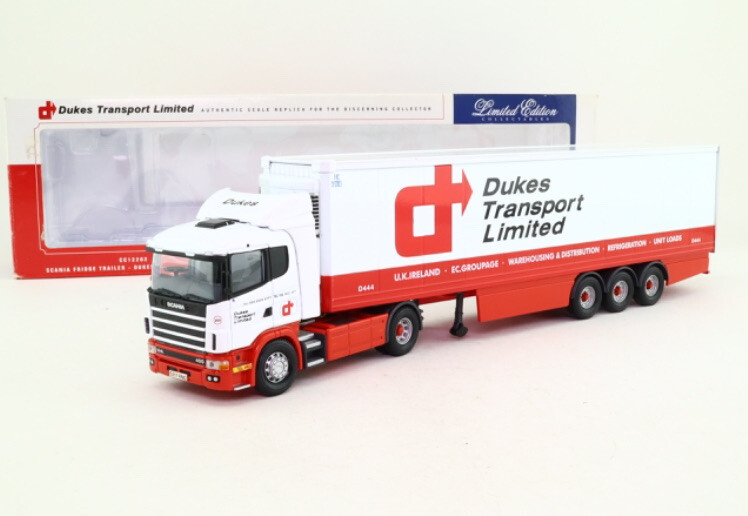 Corgi 1/50 Scale CC12202 - Scania Fridge Trailer Dukes Transport Red/White Mint
