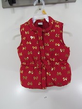 Healthtex Baby Puffer Vest Size 24 Months Girls Red Gold Bows Open Front Zipper