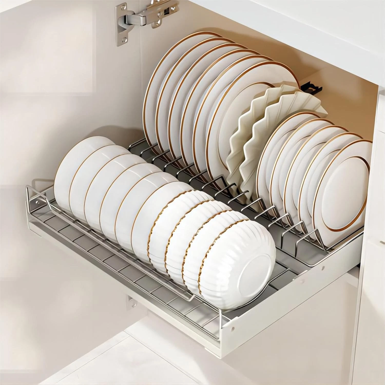Adhesive Pull Out Cabinet Organizer & Slide Out Dish Drying Rack