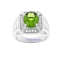 Natural Peridot  CZ Gemstones with 925 Sterling Silver Ring For Men's 4453