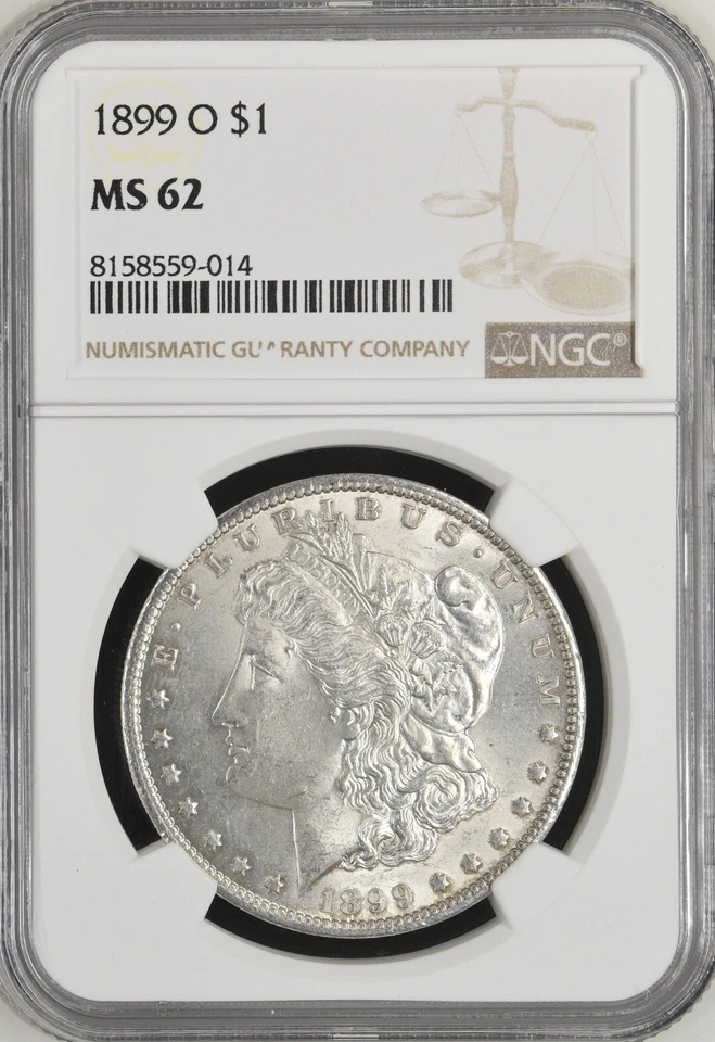 Dólar de plata O Morgan 1899 $1 NGC MS62 BX9-25