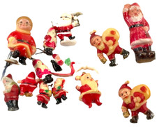vtg Lot 13 50s 60s Plastic Santa Claus Sleigh Celluloid viscoloid Christmas