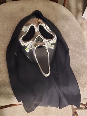 GHOST FACE SHINY GOLD MASK WITH SHROUD HALLOWEEN COSTUME FW91520