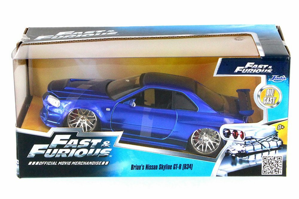 R34 Bleu Miniature Voiture Miniature Nissan Skyline GT-R R34 Fast And Furious - Modèle Collector 1/24 Jada Toys Modèle Nissan Skyline GT-R R34