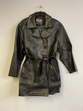 Miss Kim Vintage Women's Faux Leather Trench Coat Jacket Black Bust 42in
