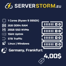 EUROPE | GERMANY VPS - WINDOWS 2019/2022 RDP SERVER  1vCPU 2GB RAM 20GB SSD NVMe
