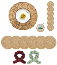 Woven Placemats Set of 6, Natural Water Hyacinth Place mats, 12 inch Ra...