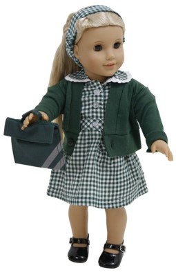 SUMMER UNIFORM FRILLY LILY GREEN DRESS, CARDY, FOR DOLLS 14