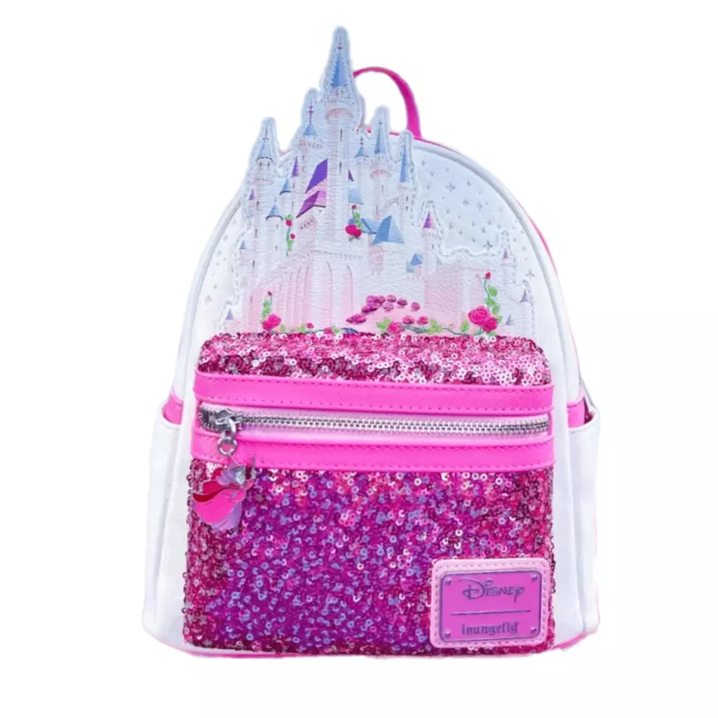 Loungefly Disney Sleeping Beauty Aurora Pink Sequin Mini Backpack and wallet