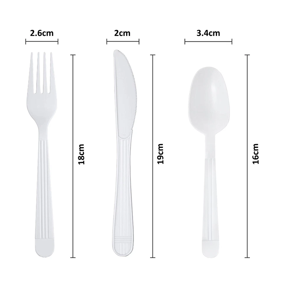 Heavy Duty Reusable Plastic Spoons Forks Knives White Cutlery Party Catering - image 2 of 2