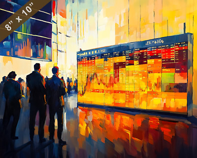 Financial graphs on display at a stock exchange oil painting 8x10 Print