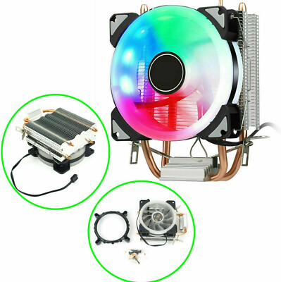 RGB LED CPU Cooler Fan 2 Pipe For Intel LGA 1155/1151/AM3/AM2+/940/Core i3 i5 i7